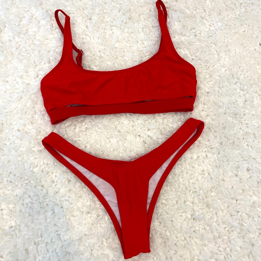 Red under boob bikini